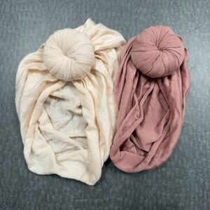 Kids Soft Turban Hat Set - Cream and Pink